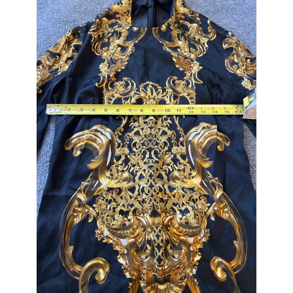 Just Cavalli Silk Baroque Black Gold Long Sleeve Elegant Cocktail Sheath Dress - Picture 6 of 13